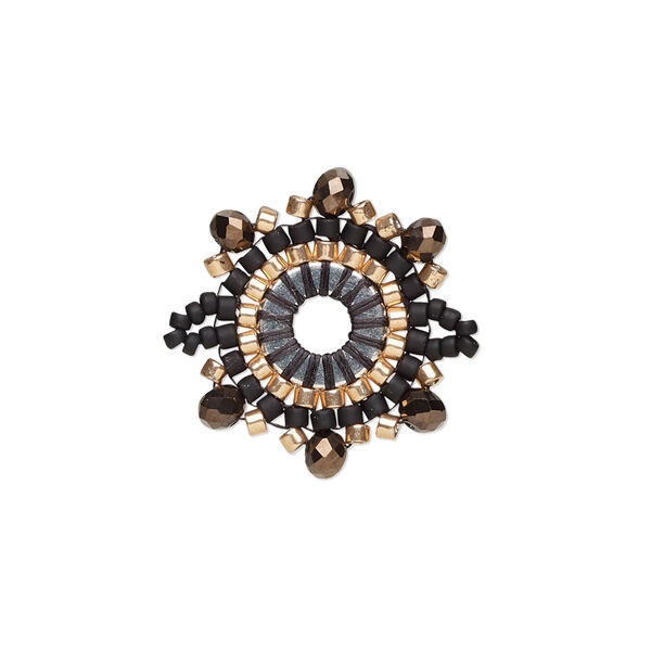 Link, Creative Touch, glass, black / peach / silver, 22mm double-sided snowflake. Sold individually. image number 0