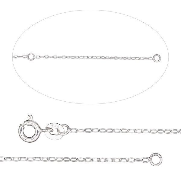 Chain, sterling silver, 1.3mm flat cable, adjustable at 16 and 18 inches with springring clasp. Sold individually. image number 0