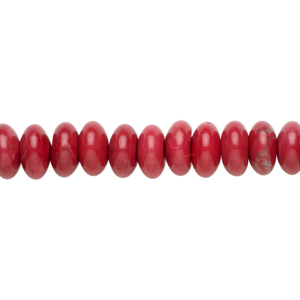 Bead, howlite (dyed), red, 8x4mm rondelle, B grade, Mohs hardness 3 to 3-1/2. Sold per 15-1/2" to 16" strand. image number 0