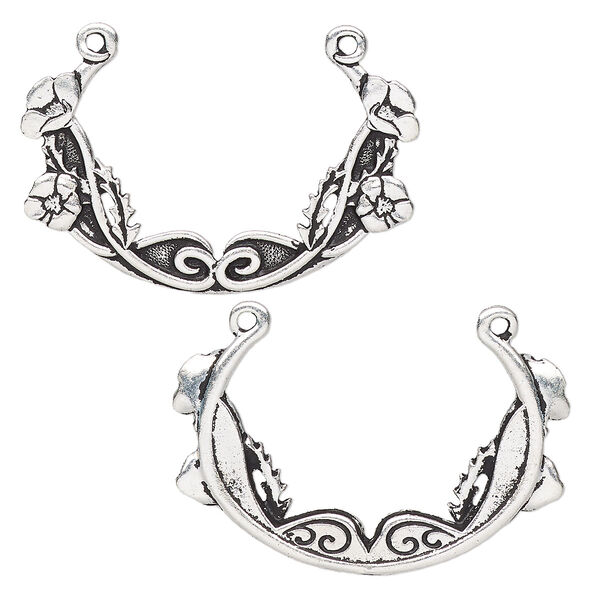 Focal, TierraCast®, antique silver-plated pewter (tin-based alloy), 35x25mm 2-sided oval with poppy festoon design. Sold per pkg of 10. image number 0