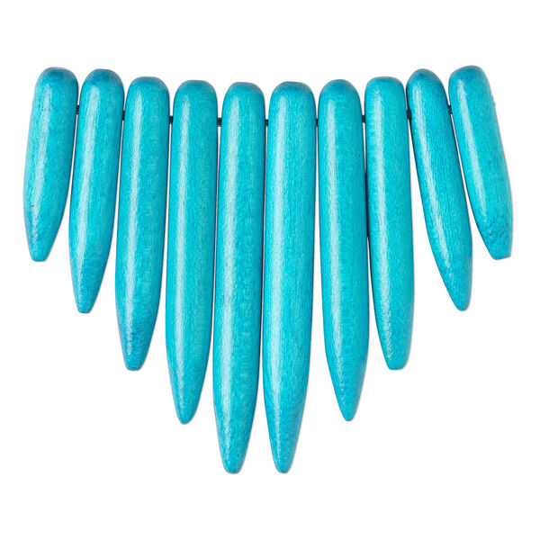 Focal, Taiwanese cheesewood (dyed / waxed), turquoise blue, 20x5mm-41x5mm graduated fan spike. Sold per 10-piece set. image number 0
