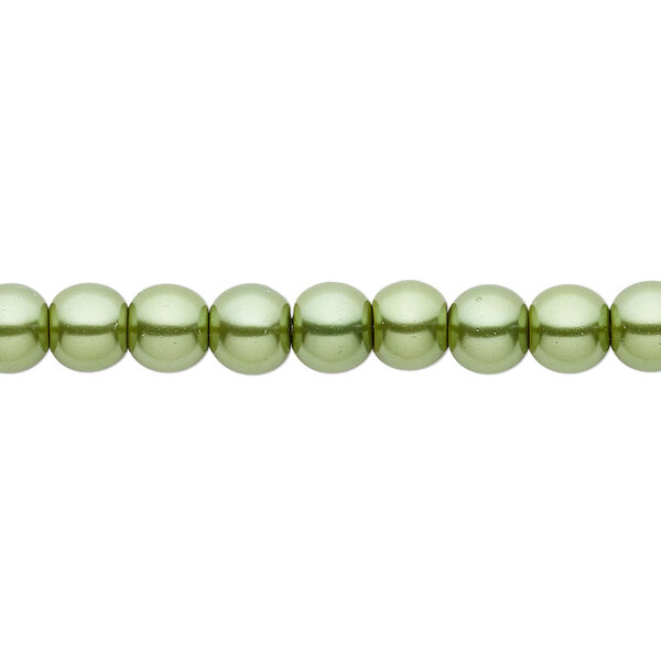 Bead, crystal pearl, medium green, 6mm round. Sold per pkg of (2) 15-1/2" to 16" strands, approximately 130 beads. image number 0