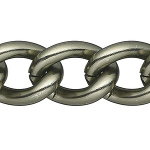 Chain 1pkg1 curb, 16mm, aluminum / anodized gunmetal 25 foot unfinished