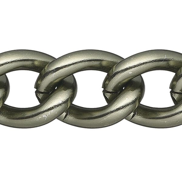 Chain 1pkg1 curb, 16mm, aluminum / anodized gunmetal 25 foot unfinished image number 0