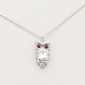 Necklace, Czech glass / Czech glass rhinestone / imitation rhodium-plated steel / brass / "pewter" (zinc-based alloy), clear and dark garnet red, 20x12mm owl, 17 inches with 2-inch extender chain and lobster claw clasp. Sold individually.