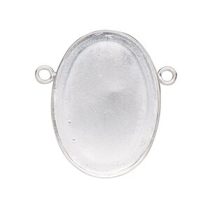 Connector, Almost Instant Jewelry®, fine silver, 31x23mm closed-back oval with 30x22mm oval bezel setting. Sold individually.