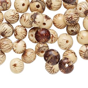 Bead, acai nut (natural), 8-10mm round. Sold per pkg of 50.