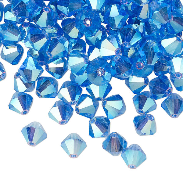 Bead 144pk sapphire AB 2X, Preciosa Czech crystal 6mm bicone image number 0