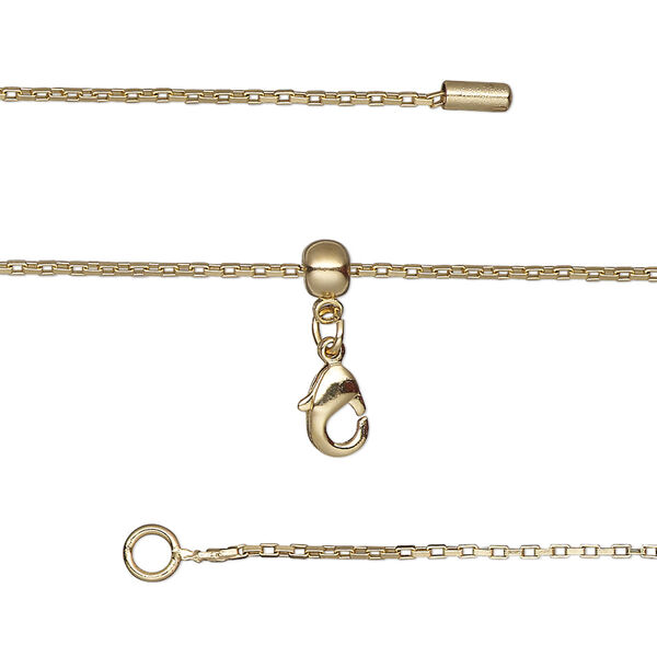 Chain, silicone and gold-finished brass, 0.9mm box, adjustable from 16 to 23-1/2 inches with lobster claw clasp and adjustable slider bead. Sold individually. image number 0