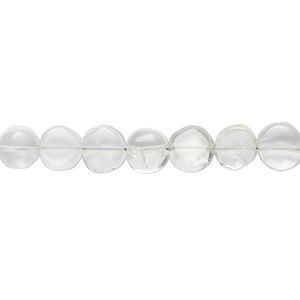 Green quartz 1pkg1, hand-cut puffed flat round bead 7 inch 6-7mm