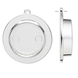 Drop, silver-plated "pewter" (zinc-based alloy), 28mm round with 19mm non-calibrated round setting. Sold individually.