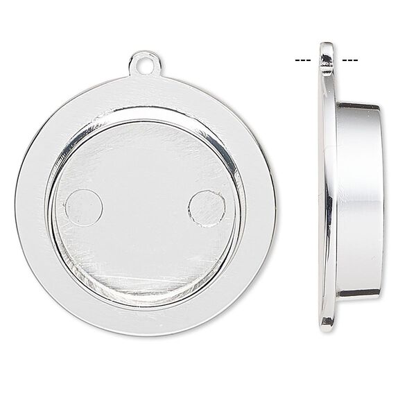 Drop, silver-plated "pewter" (zinc-based alloy), 28mm round with 19mm non-calibrated round setting. Sold individually. image number 0
