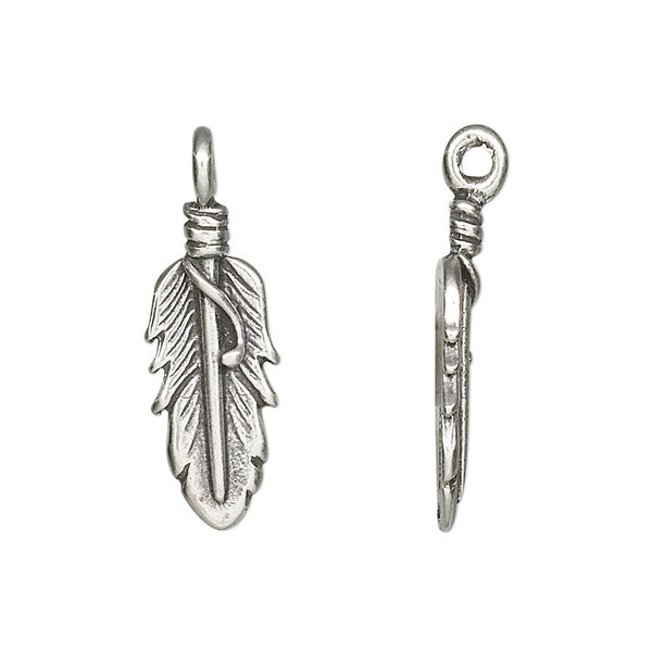 Charm, sterling silver, 21x8mm feather. Sold per pkg of 2. image number 0