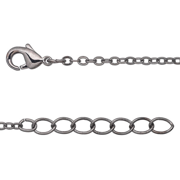 Chain, gunmetal-plated brass, 2mm cable, 24 inches with 1-inch extender chain and lobster claw clasp. Sold per pkg of 2. image number 0