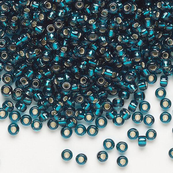 Seed bead, Miyuki, glass, pkg/250g, #8 rocaille, transparent silver-lined dark teal (RR-30). image number 0