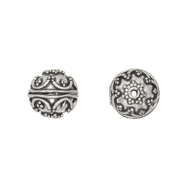 Bead, antique silver-plated brass, 11mm beaded round. Sold per pkg of 4. image number 0