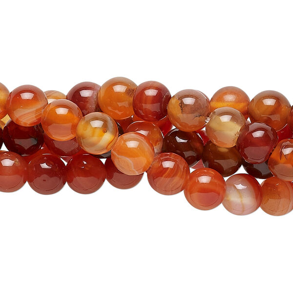Bead, red agate (dyed / heated), 6mm round with 0.8-1.1mm hole, C grade, Mohs hardness 6-1/2 to 7. Sold per pkg of (5) 15-inch strands. image number 0