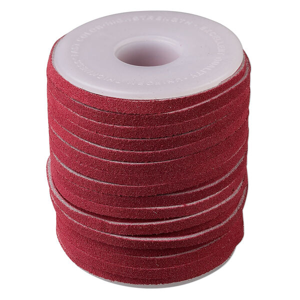 Cord, suede lace (dyed), red, 3-4mm. Sold per 25-yard spool. image number 0