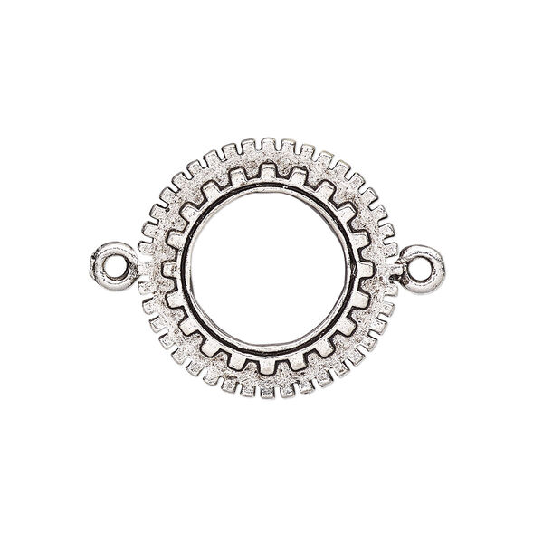 Link, antique silver-plated pewter (tin-based alloy), 23x23mm double-sided gear. Sold individually. image number 0