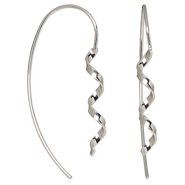 Earring, Create Compliments®, sterling silver, 41mm ribbon. Sold per pair. image number 0