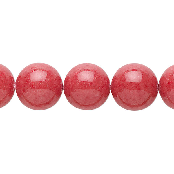 Bead, mountain "jade" (dolomite marble) (dyed), coral red, 12mm round, B grade, Mohs hardness 3. Sold per 15-1/2" to 16" strand. image number 0