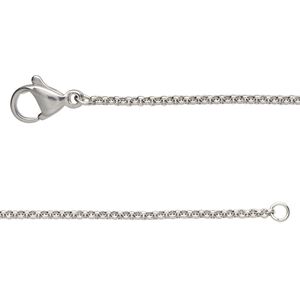 Chain, stainless steel, 1.5mm rolo, 18 inches with lobster claw clasp. Sold individually.