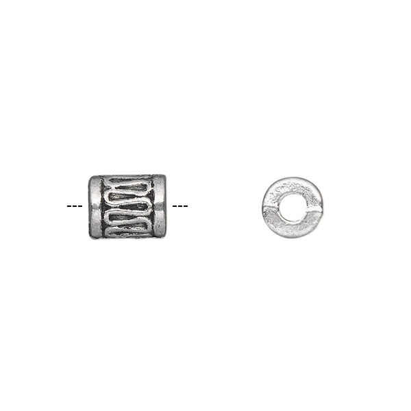 Bead, antique silver-plated "pewter" (zinc-based alloy), 8x6mm filigree tube with S-design. Sold per pkg of 50. image number 0