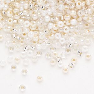 Seed bead mix Preciosa Ornela 1pkg1 Czech glass, opaque and translucent multi-white, #8 rocaille, 50g