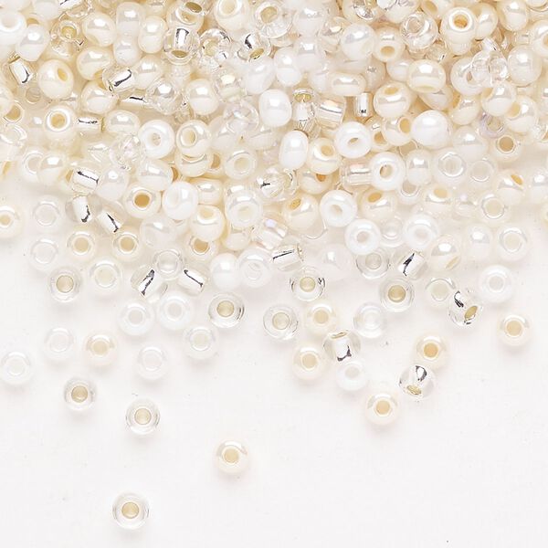 Seed bead mix Preciosa Ornela 1pkg1 Czech glass, opaque and translucent multi-white, #8 rocaille, 50g image number 0