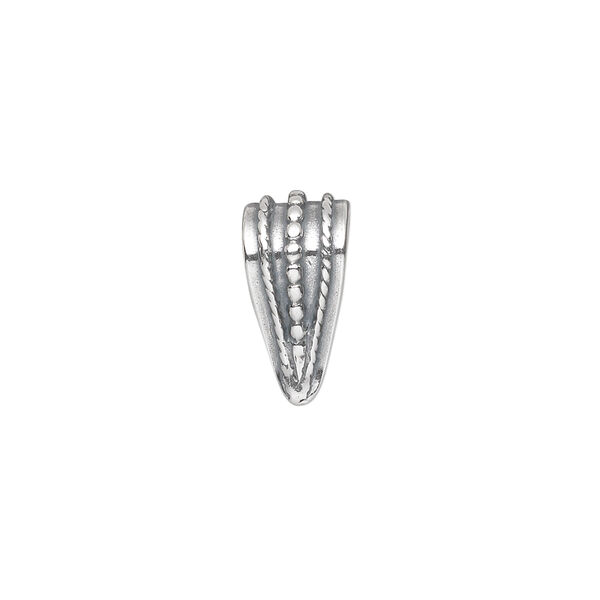 Bail, ice-pick, antiqued sterling silver, 16x8mm beaded shield with dots and braids, 12mm grip length. Sold individually. image number 0