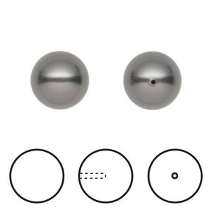 Pearl 1pkg4 dark grey, Crystal Passions® 12mm half-drilled round 5818