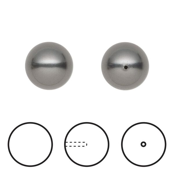Pearl 1pkg4 dark grey, Crystal Passions® 12mm half-drilled round 5818 image number 0