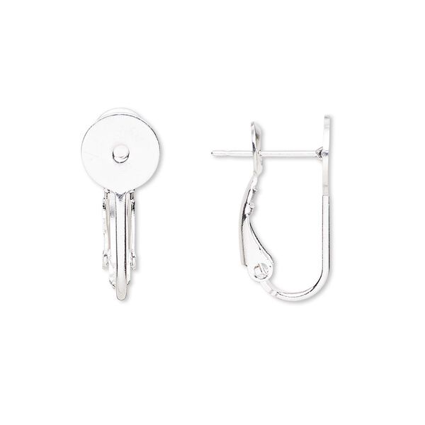 Earring, silver-plated brass, 18.5mm hinged with 8mm round flat pad and post. Sold per pkg of 5 pairs. image number 0