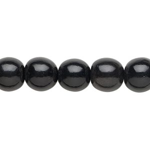 Bead, horn (dyed / waxed), black, 10mm hand-cut round. Sold per 15-1/2" to 16" strand.