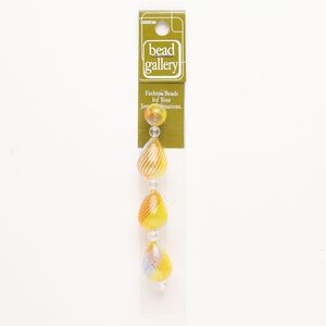 Bead 1pkg4 handblown glass, mixed shapes / line design, assortment translucent and transparent clear / multicolored