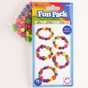 Bracelet mix, acrylic, pkg/1, 10mm round and 15x14mm puffed heart, mixed colors.