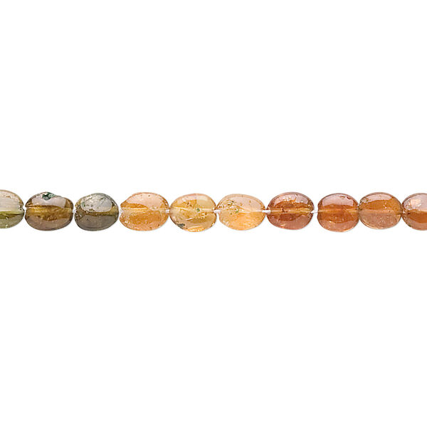 Bead, amber-green tourmaline (natural), 4x4mm-5x4mm hand-cut flat oval, C grade, Mohs hardness 7. Sold per 14-inch strand. image number 0