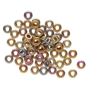 Bead, Czech pressed glass, opaque metallic mixed, 8x2.5mm ring. Sold per pkg of 60.