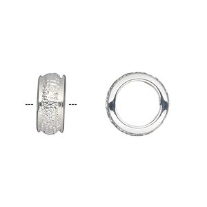 Bead, imitation rhodium-finished "pewter" (zinc-based alloy), 13.5x6mm rondelle with 9.5mm hole. Sold per pkg of 2.
