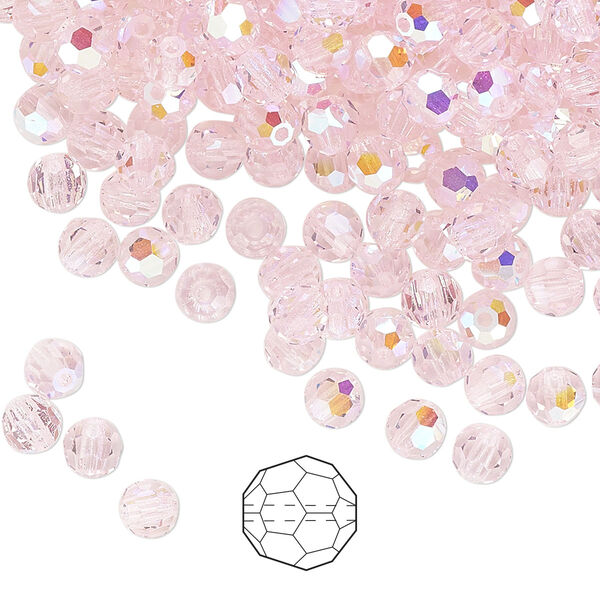 Bead 24pk pink sapphire AB, Preciosa Czech crystal 4mm round image number 0
