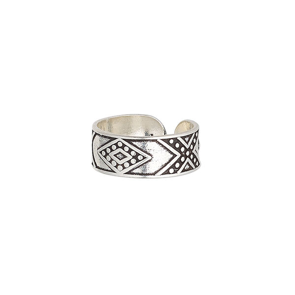 Toe ring, antiqued sterling silver, 6.5mm wide with assorted design, adjustable. Sold individually. image number 0