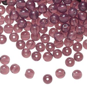Bead, pressed glass, translucent purple, 5mm round. Sold per 2-ounce pkg, approximately 380 beads.