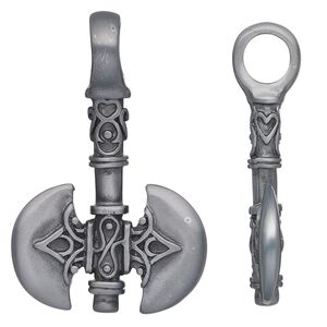 Pendant, "pewter" (zinc-based alloy), 43x27mm double-sided axe. Sold individually.