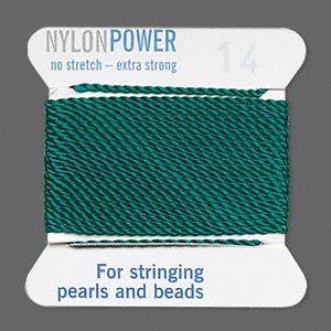 Thread, Griffin, nylon, green, size #14. Sold per 2-meter card (approximately 78 inches).