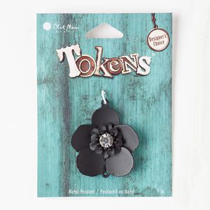 Focal, "pewter" (zinc-based alloy) and glass rhinestone, clear and matte black, 37x35mm flower. Sold individually.