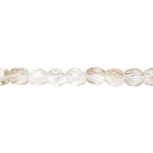 Bead, Czech fire-polished glass, clear and smoke AB, 3mm faceted round. Sold per 15-1/2" to 16" strand.
