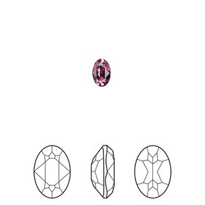 Fancy stone 4pk dark rose foil back, Crystal Passions® 6x4mm oval 4120