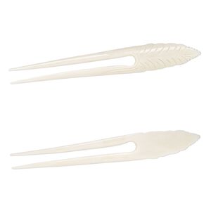 Hair stick, bone (bleached), pkg/1, 6 to 6-1/2 inches with leaf.