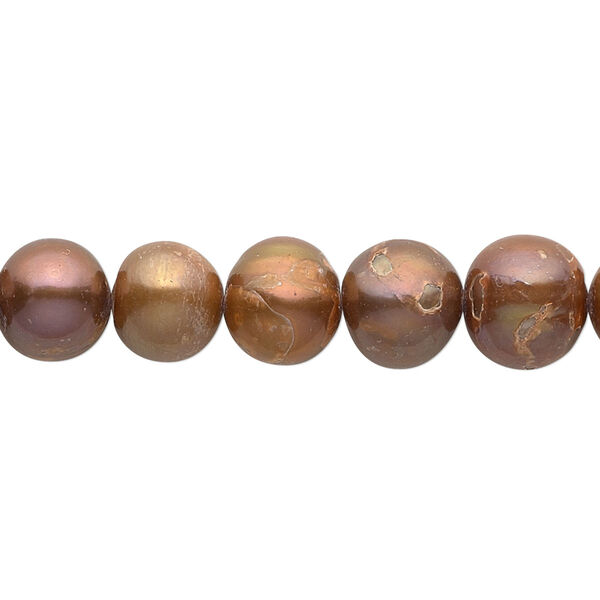Pearl, cultured freshwater (dyed), copper, 9-10mm semi-round, D grade, Mohs hardness 2-1/2 to 4. Sold per 15-inch strand. image number 0