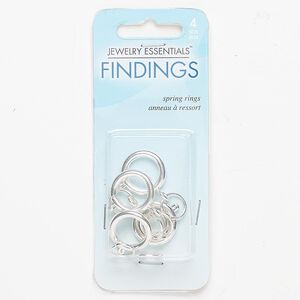Clasp, springring, silver-finished "pewter" (zinc-based alloy), 18mm with (8) 10mm 16-gauge jump rings. Sold per pkg of 4.